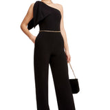 Dress The Population Black Tiffany One Shoulder Jumpsuit