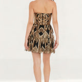 Dress The Population Callie Fringe Gold-Black Mini Dress