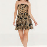 Dress The Population Callie Fringe Gold-Black Mini Dress