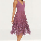 Dress The Population Darleen Purple Orchid Plunge Midi Dress