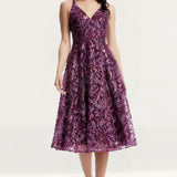 Dress The Population Elisa Deep Plum Midi Dress