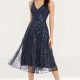 Dress The Population Elisa Midnight Blue Sequin Midi Dress