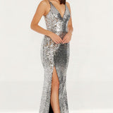 Dress The Population Iris Silver Sequin Maxi Dress