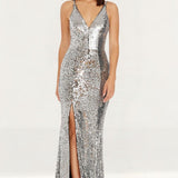 Dress The Population Iris Silver Sequin Maxi Dress