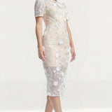 Dress The Population Lia Ivory Multi Midi Dress