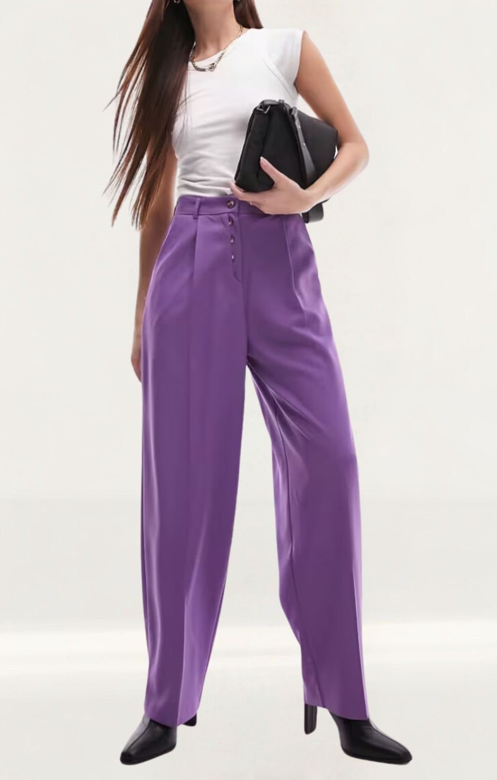 Topshop Button Fly Slouch Peg-Leg Trouser In Purple