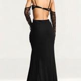 ASOS DESIGN Corset Detail Cold Shoulder Maxi Dress With Lace Inserts In Black