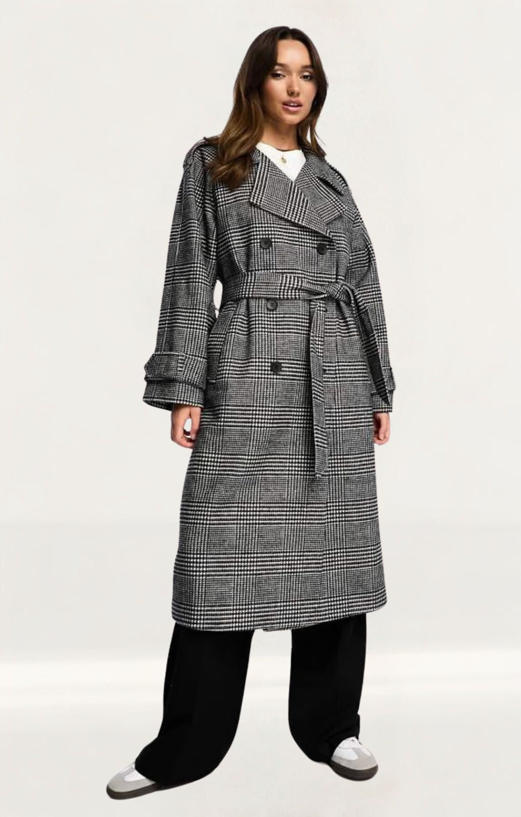 ASOS DESIGN Heritage Check Trench Coat In Mono