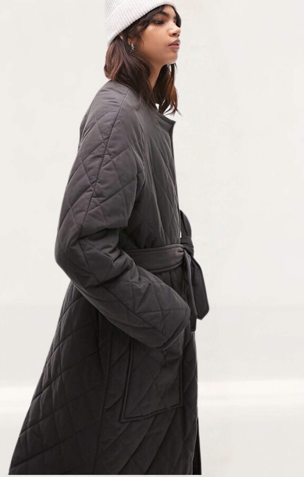 Topshop Collarless Quilted Coat In Charcoal