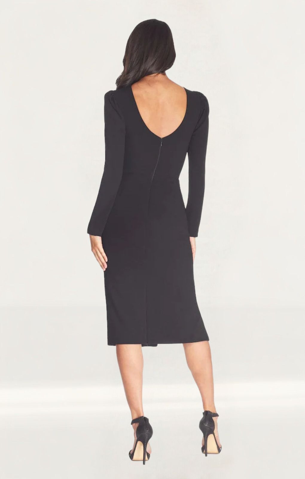 dress the population nadia Dress the Population Nadia Long Puffed Shoulder Sleeve High Neck Sheath Dress