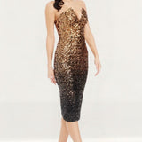 Dress The Population Perla Sequin V-Neck Gold-Black Midi Dress