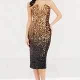 Dress The Population Perla Sequin V-Neck Gold-Black Midi Dress