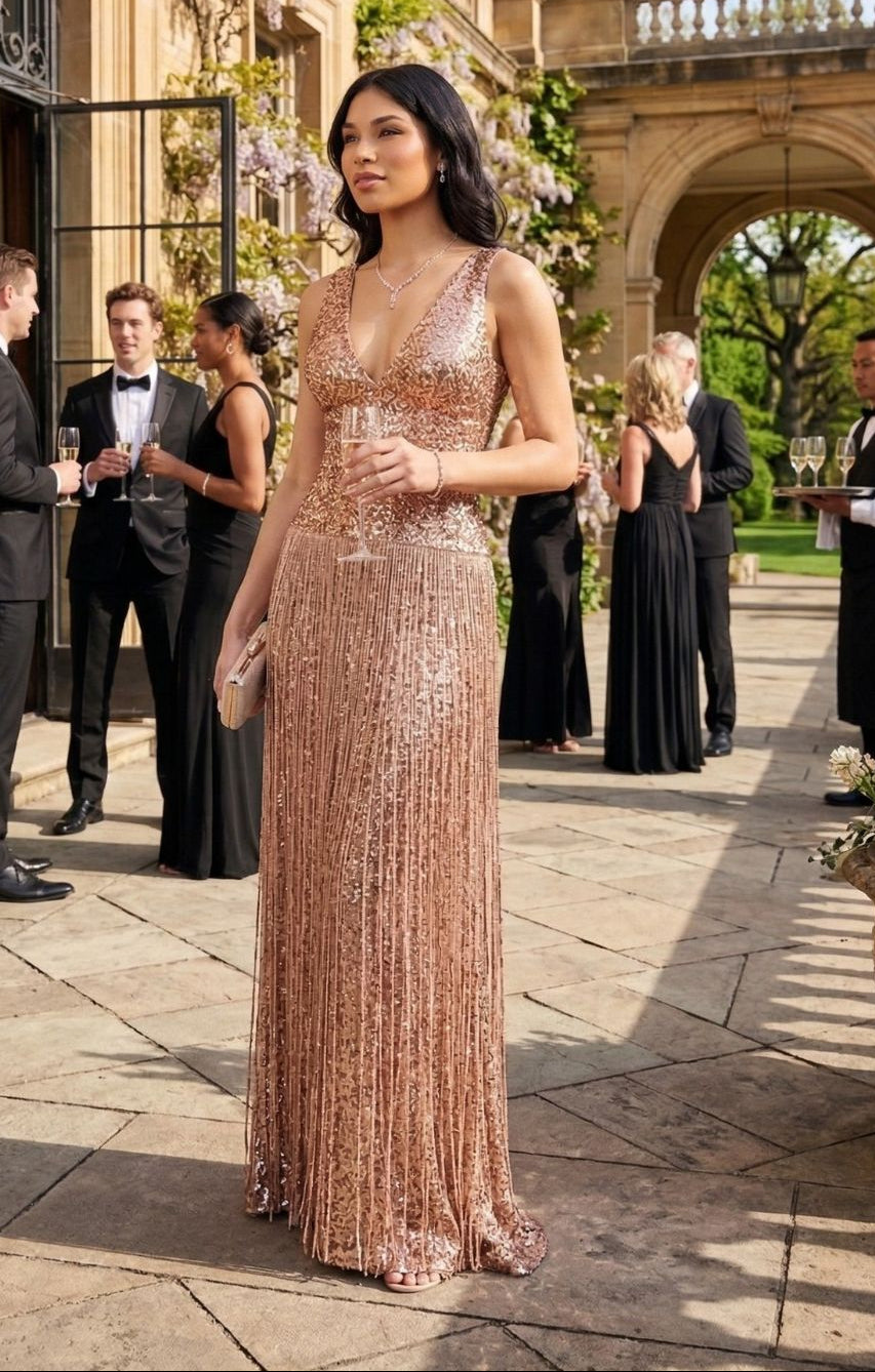Dress The Population Reign Gold Maxi Dress