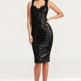 Dress The Population Sloane Black Sequin Midi Dress