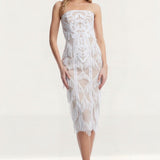 Dress The Population Viviana White-Nude Midi Dress