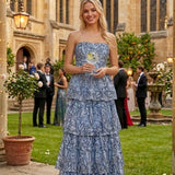 Dress The Population Aubriella Mineral Blue Tiered Maxi Dress