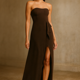 Dress The Population Kai Ruffle Brown Maxi Dress