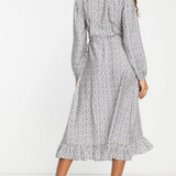 Edited Wrap Front Midi Dress With Frill Detail In Lilac Ditsy Floral