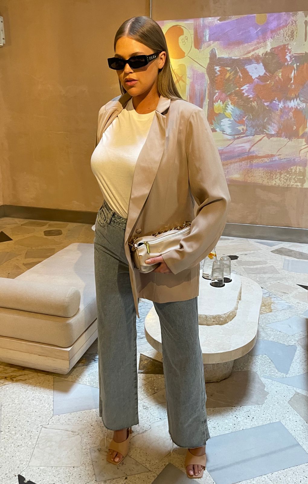 Glamorous Curve Stone Double Breasted Blazer