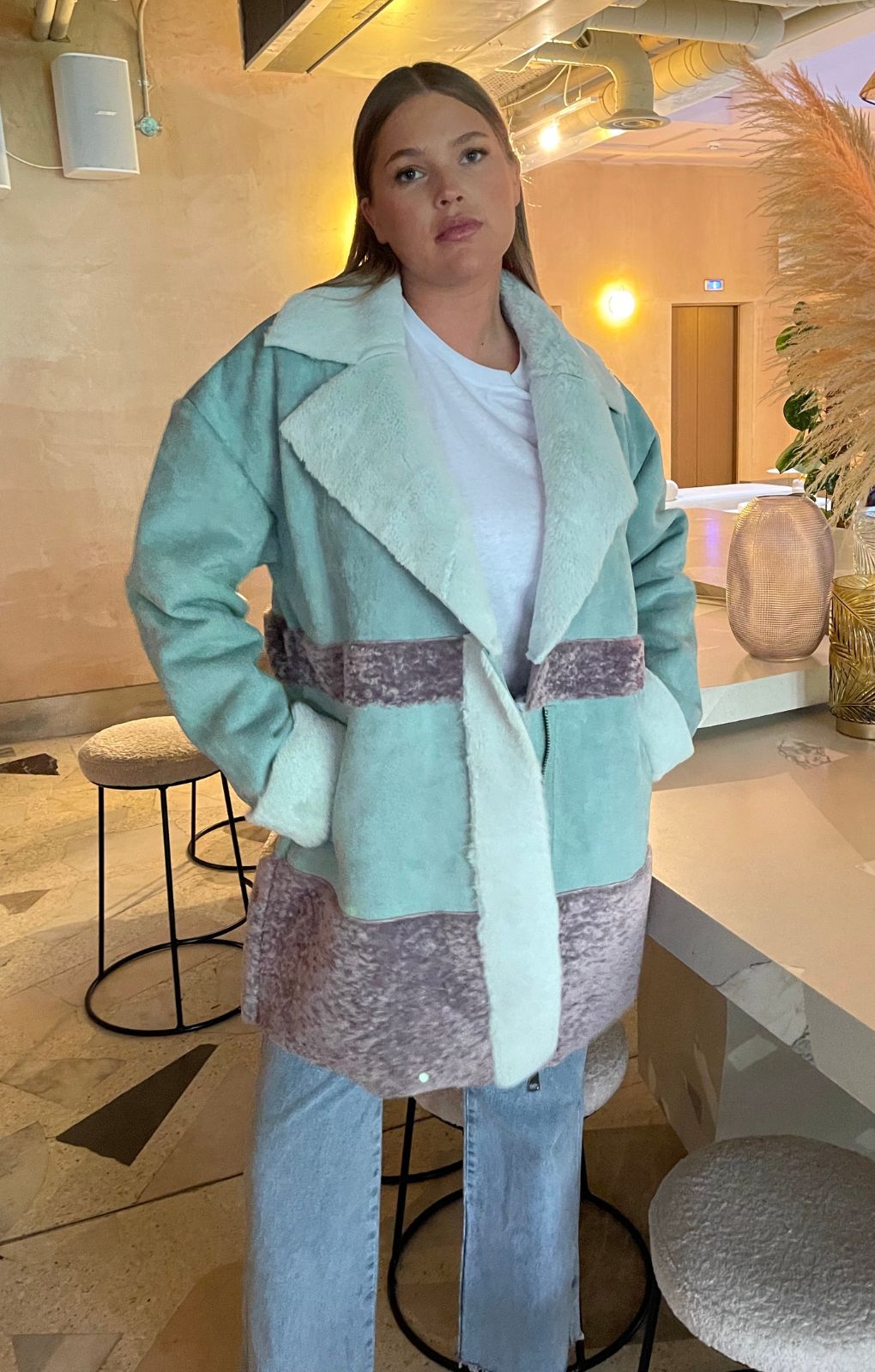 Glamorous Curve Seafoam Aviator Style Jacket