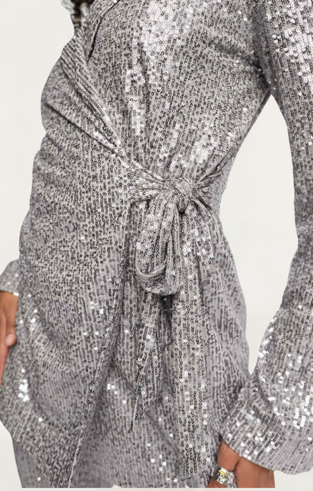 ASOS DESIGN Jersey Sequin Tie Waist Suit Blazer In Gunmetal
