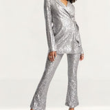 ASOS DESIGN Jersey Sequin Tie Waist Suit Blazer In Gunmetal