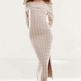 Emory Park Cable Knit Off-Shoulder Chunky Knitted Dress in Oatmeal