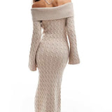 Emory Park Cable Knit Off-Shoulder Chunky Knitted Dress in Oatmeal