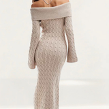 Emory Park Cable Knit Off-Shoulder Chunky Knitted Dress in Oatmeal