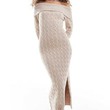 Emory Park Cable Knit Off-Shoulder Chunky Knitted Dress in Oatmeal