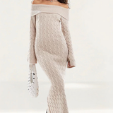 Emory Park Cable Knit Off-Shoulder Chunky Knitted Dress in Oatmeal
