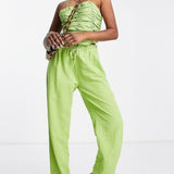 Envii Ruched Front Strappy Crop Top In Green