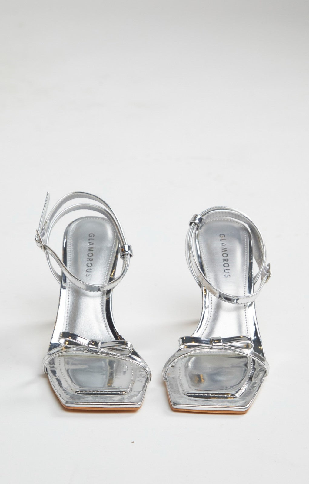 Glamorous Silver Strappy Bow Barely There Heels