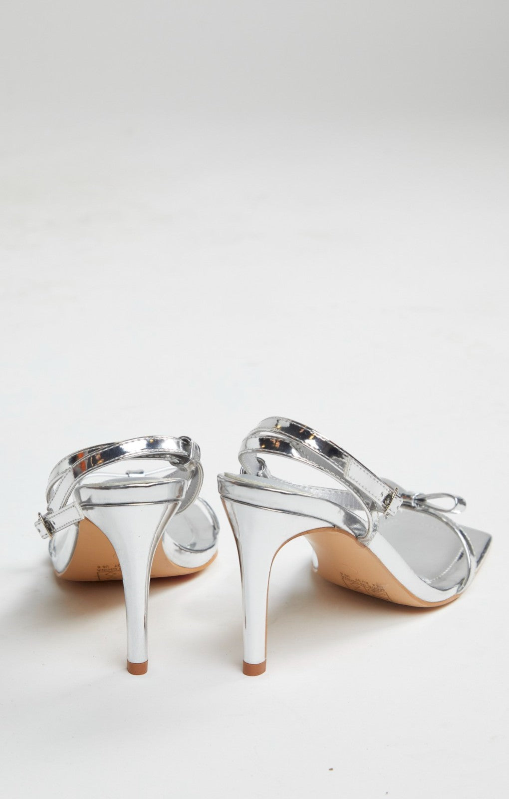 Glamorous Silver Strappy Bow Barely There Heels