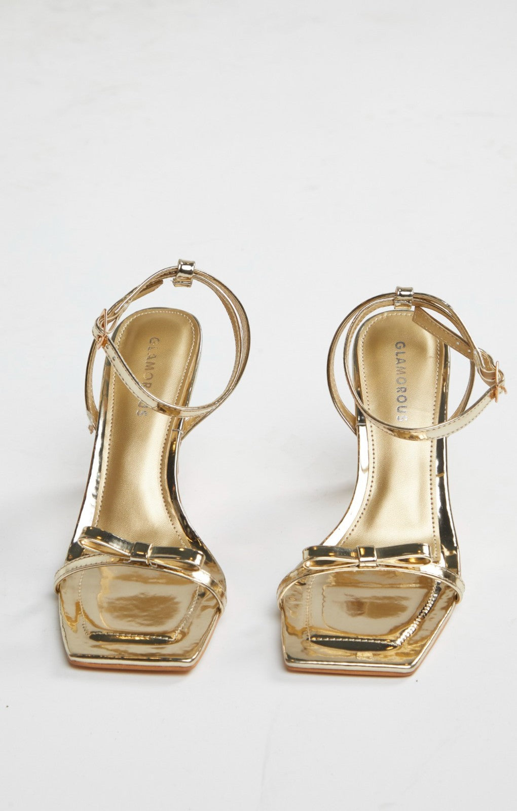 Glamorous Gold Strappy Bow Barely There Heels