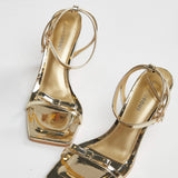 Glamorous Gold Strappy Bow Barely There Heels