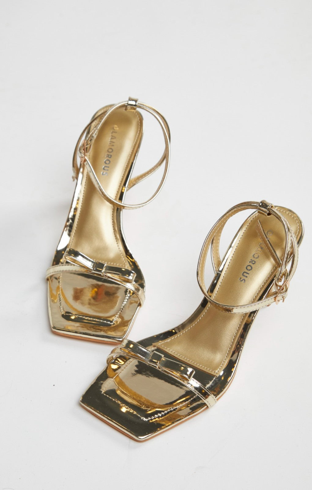 Glamorous Gold Strappy Bow Barely There Heels