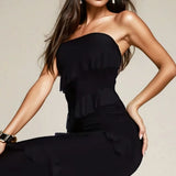 Fashionkilla Double Sculpted Bandeau Ruffle Maxi Dress in Black