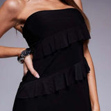 Fashionkilla Double Sculpted Bandeau Ruffle Maxi Dress in Black