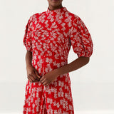 Ghost Red Floral Jenna Midi Dress