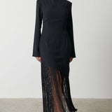 Pretty Lavish Francoise Fringed Black Maxi Dress