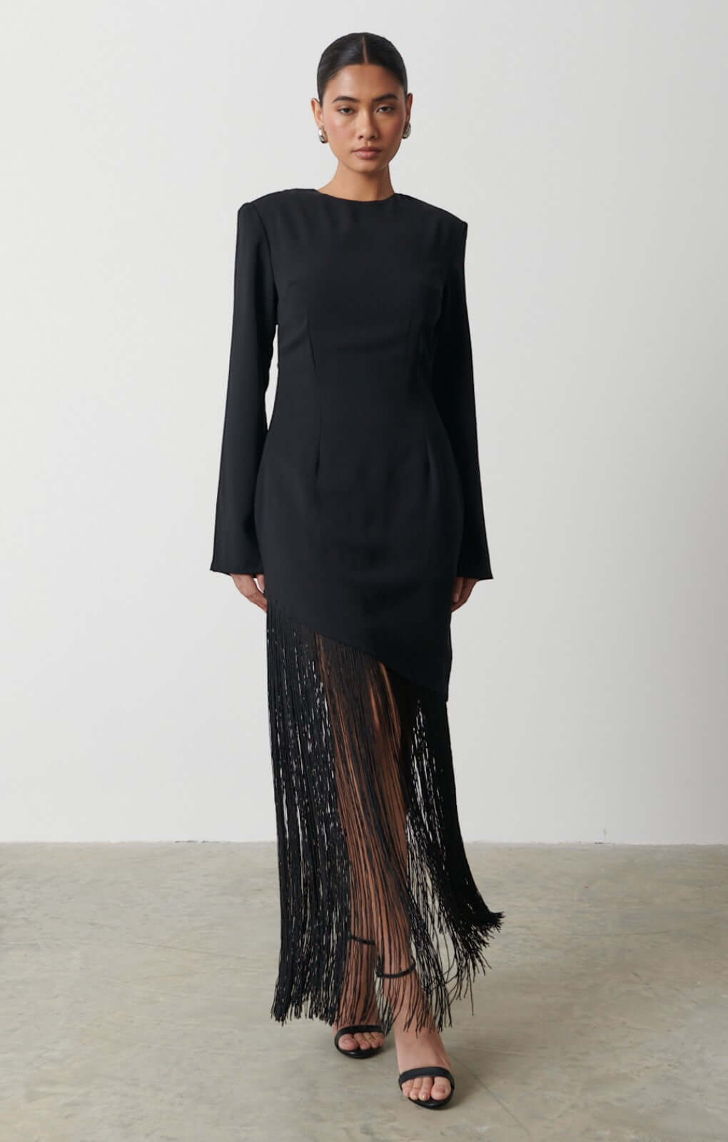 Pretty Lavish Francoise Fringed Black Maxi Dress