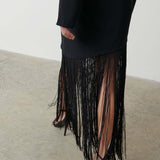 Pretty Lavish Francoise Fringed Black Maxi Dress