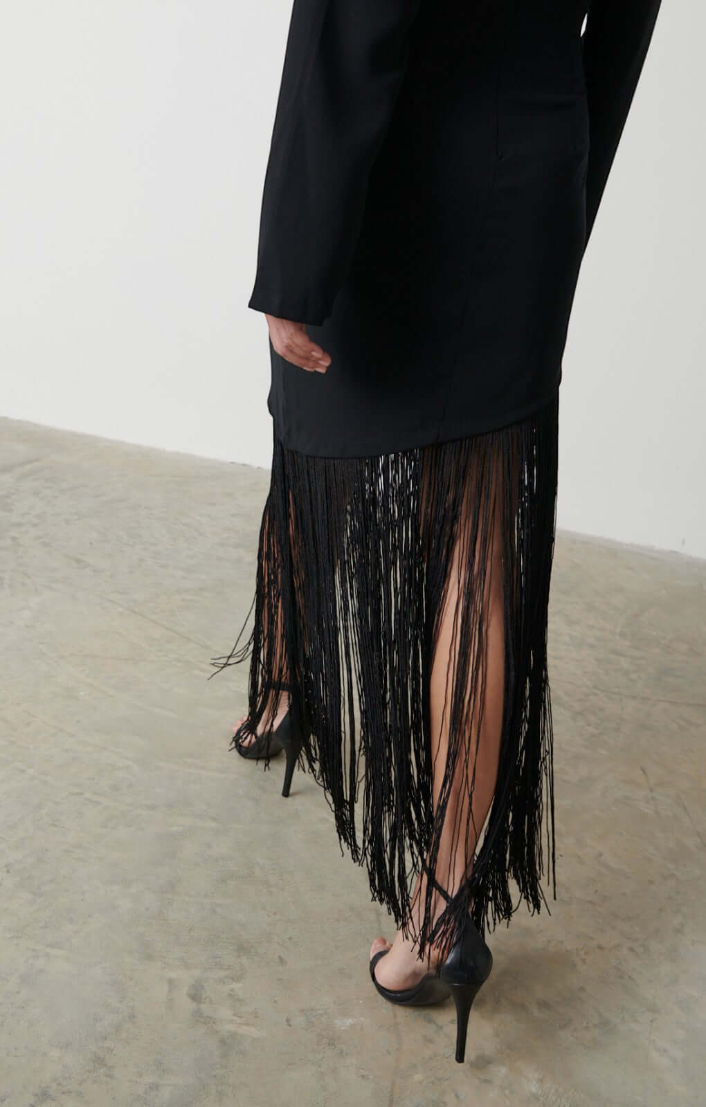 Pretty Lavish Francoise Fringed Black Maxi Dress