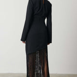 Pretty Lavish Francoise Fringed Black Maxi Dress