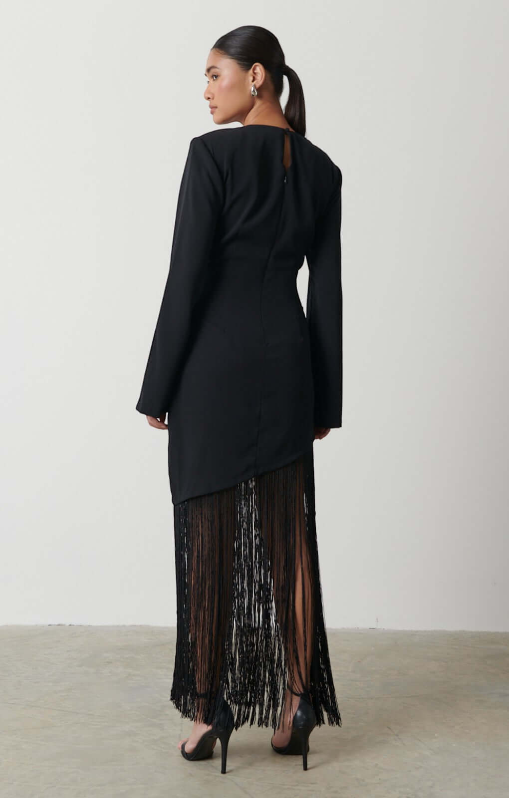 Pretty Lavish Francoise Fringed Black Maxi Dress