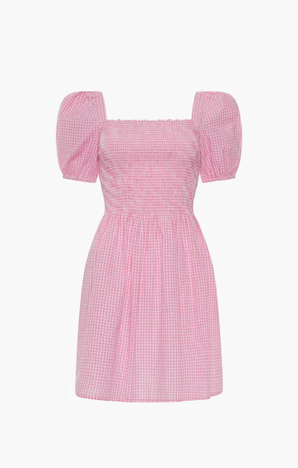 French Connection Artina Gingham Smocked Mini Dress – dresses by French Connection, available to rent from Hirestreet