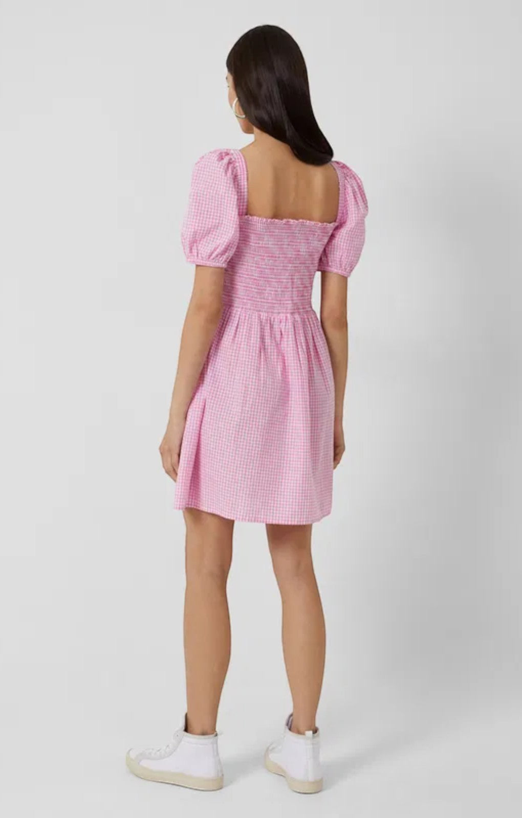 French Connection Artina Gingham Smocked Mini Dress – dresses by French Connection, available to rent from Hirestreet