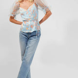 French Connection Diana Drape Puff Sleeve Top