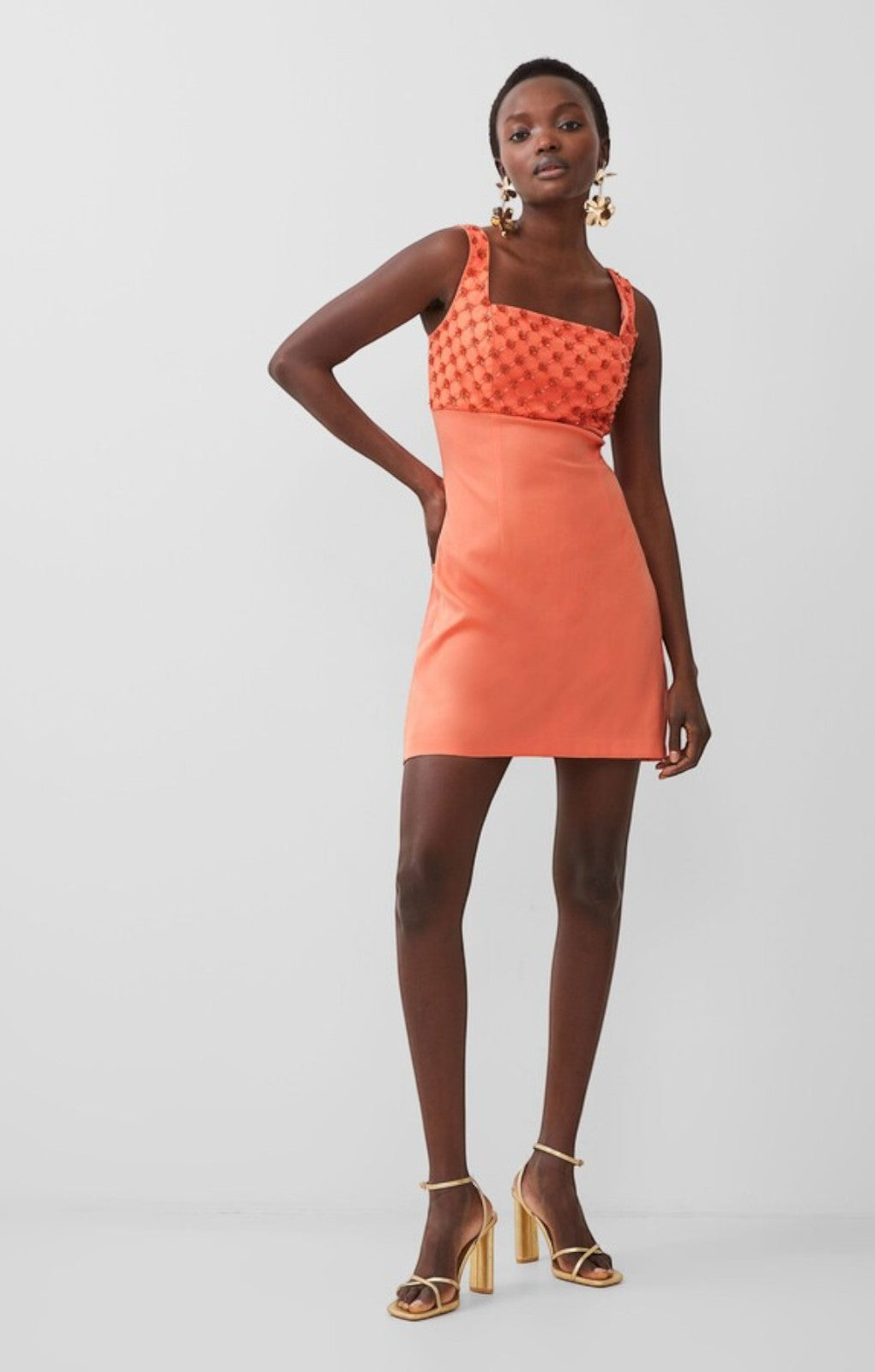 Rent French Connection Embroidered Darcy Crepe Mini Dress in Coral
